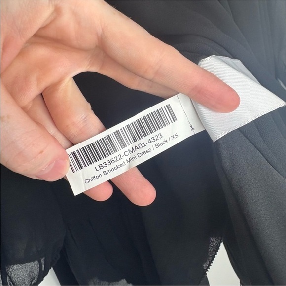 Quince Chiffon Smocked Mini Dress In Black Long Sleeve Goth Women’s Size XS - Picture 8 of 8